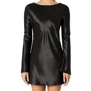 NIA KIM Black Satin Open-Back Mini Dress NWT XS — Bateau Neck, Cowl Back, Lined